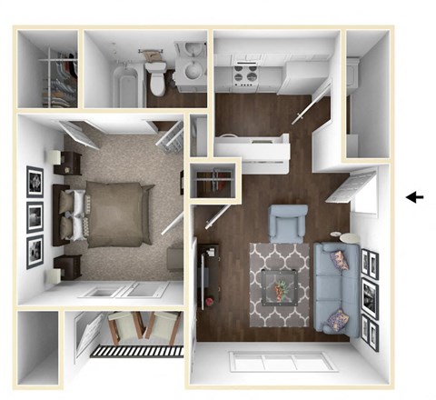 1 bedroom 1 bathroom A1 Floor Plan at One Rocky Ridge Apartment, Georgia